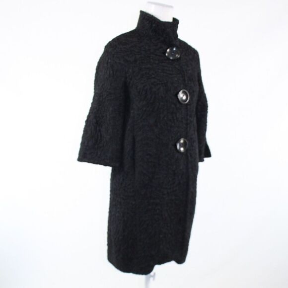 Claude Brown black faux Persian lamb coat 2 - Picture 3 of 8